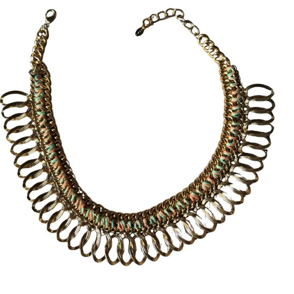 Vintage ALDO Gold-Tone Interlocking Ring Fringe Statement Bib Necklace - Picture 7 of 8